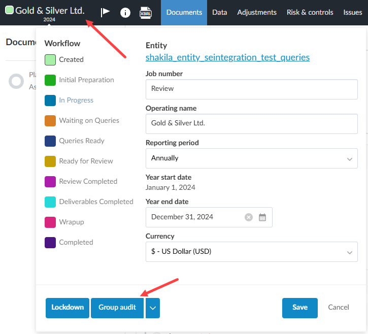 the dialog box for selecting group audit as your type of engagement.